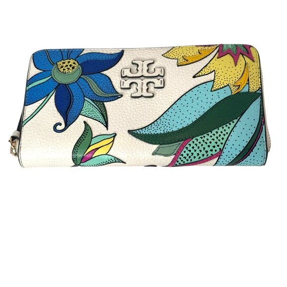 Tory Burch Thea Applique Continental Leather Wallet White Floral Zip Purse NEW - Picture 5 of 9